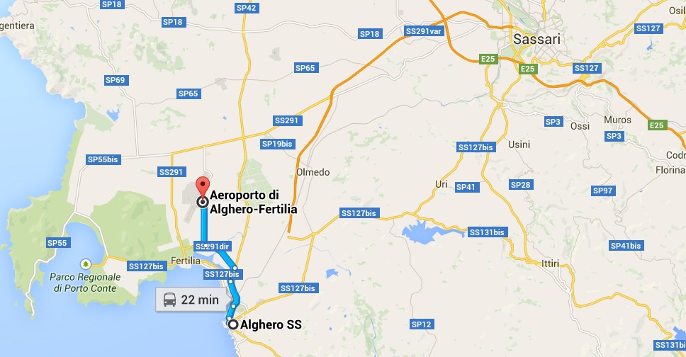 Directions from Aeroporto Alghero to Alghero City