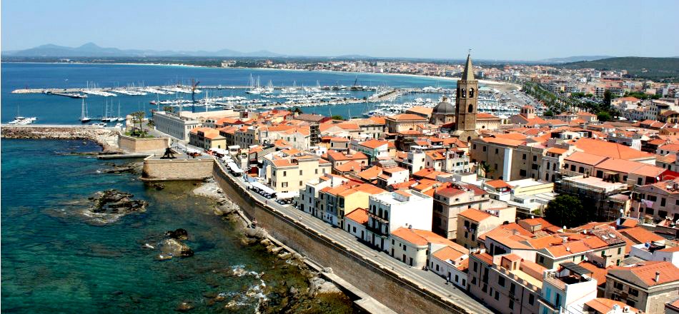 Alghero cityscape from above with its port